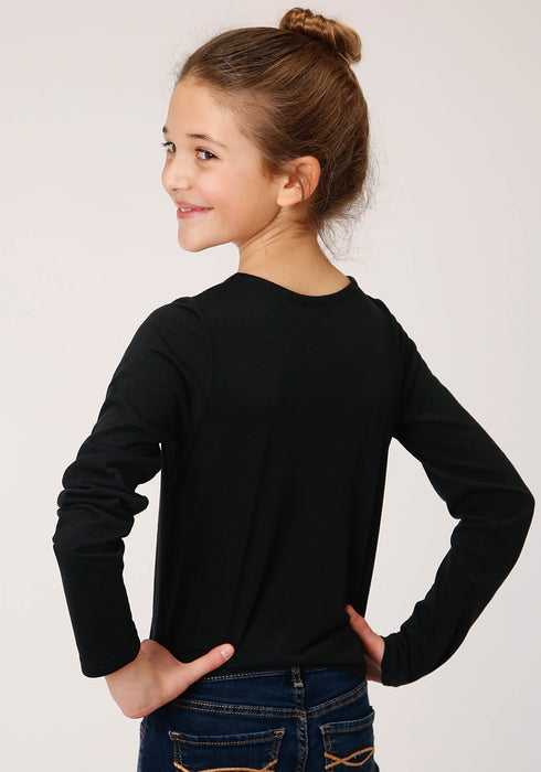 Roper Girls Black Poly/Rayon Feathers L/S T-Shirt