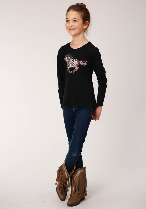 Roper Girls Black Poly/Rayon Sequin Horse L/S T-Shirt