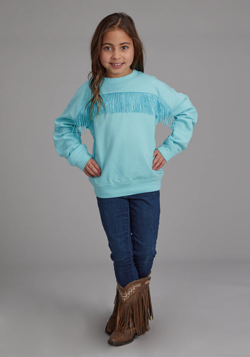 Roper Kids Girls Fleece Fringe Turquoise 100% Cotton L/S Sweatshirt