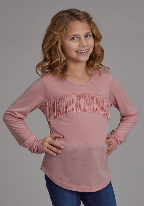 Roper Kids Girls Fringe Knit Pink Poly/Rayon L/S T-Shirt