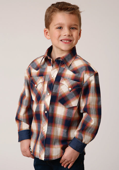 Roper Boys Kids Blue 100% Cotton Arrow Dobby L/S Shirt