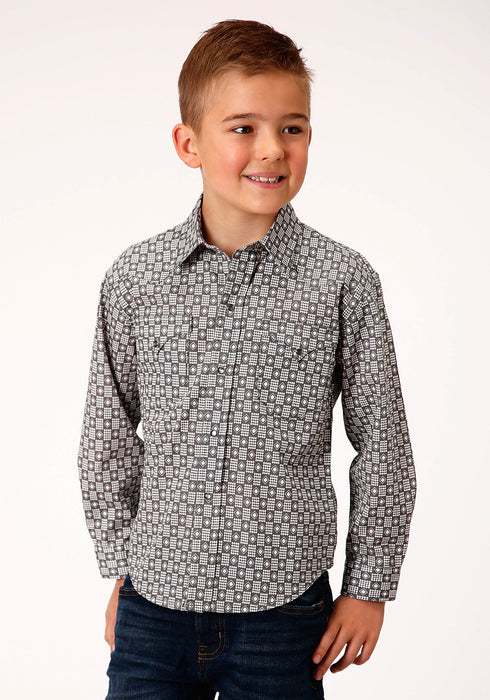 Roper Boys Grey 100% Cotton Checked Diamonds L/S Shirt