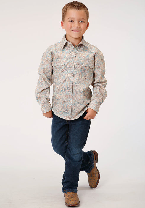 Roper Kids Boys Dot Paisley Print Brown 100% Cotton L/S Shirt