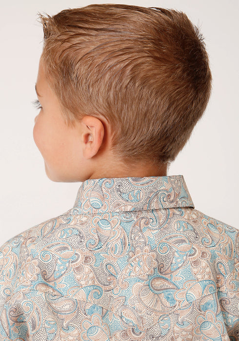 Roper Kids Boys Dot Paisley Print Brown 100% Cotton L/S Shirt