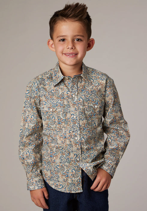 Roper Kids Boys Sketchy Paisley Brown 100% Cotton L/S Shirt