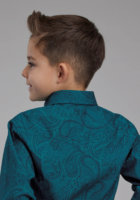 Roper Kids Boys Tonal Paisley Green 100% Cotton L/S Shirt