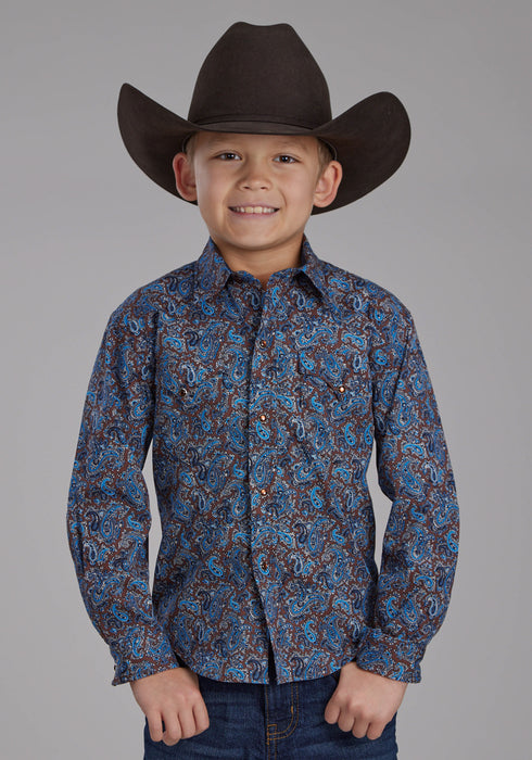 Roper Kids Boys River Paisley Brown 100% Cotton L/S Shirt