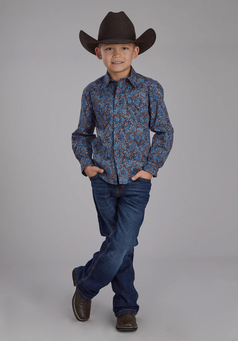 Roper Kids Boys River Paisley Brown 100% Cotton L/S Shirt