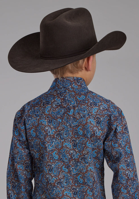 Roper Kids Boys River Paisley Brown 100% Cotton L/S Shirt