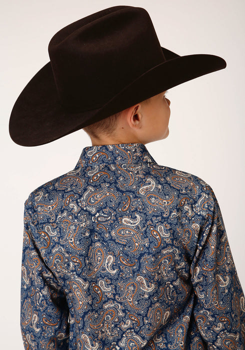 Roper Boys Kids Blue 100% Cotton River Paisley L/S Shirt