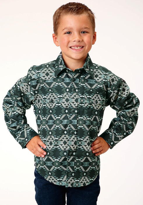 Roper Kids Boys Slate Aztec Grey 100% Cotton L/S Shirt