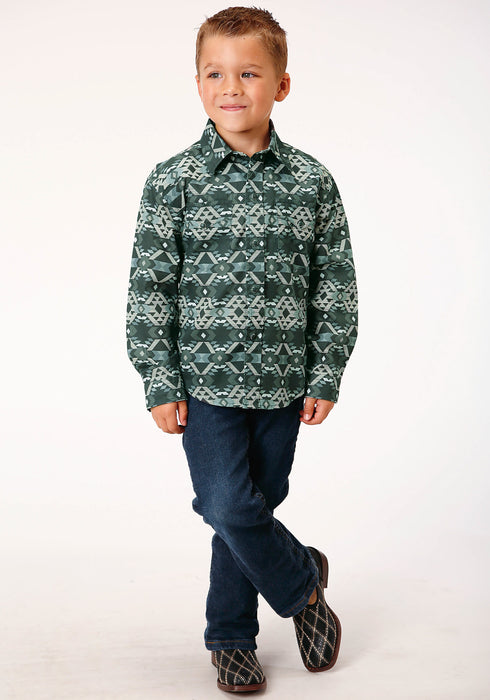 Roper Kids Boys Slate Aztec Grey 100% Cotton L/S Shirt