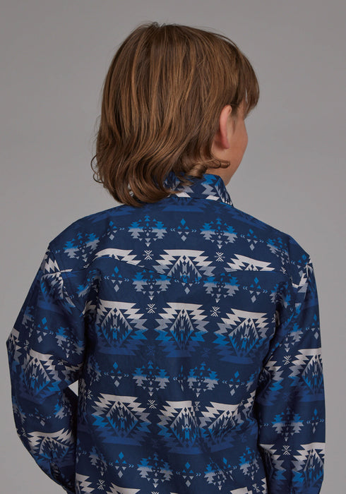 Roper Kids Boys Ombre Aztec Blue 100% Cotton L/S Shirt