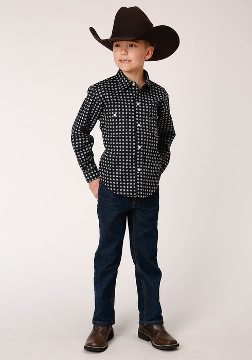 Roper Boys Black 100% Cotton Classic Foulard L/S Shirt