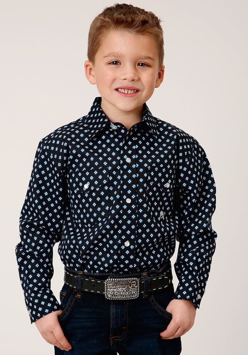 Roper Boys Kids Black 100% Cotton New Star Foulard L/S Shirt