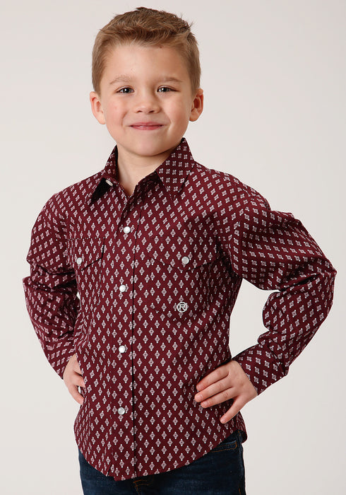 Roper Boys Kids Wine 100% Cotton Point Diamonds L/S Shirt