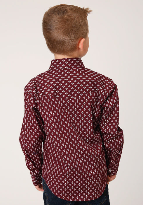 Roper Boys Kids Wine 100% Cotton Point Diamonds L/S Shirt