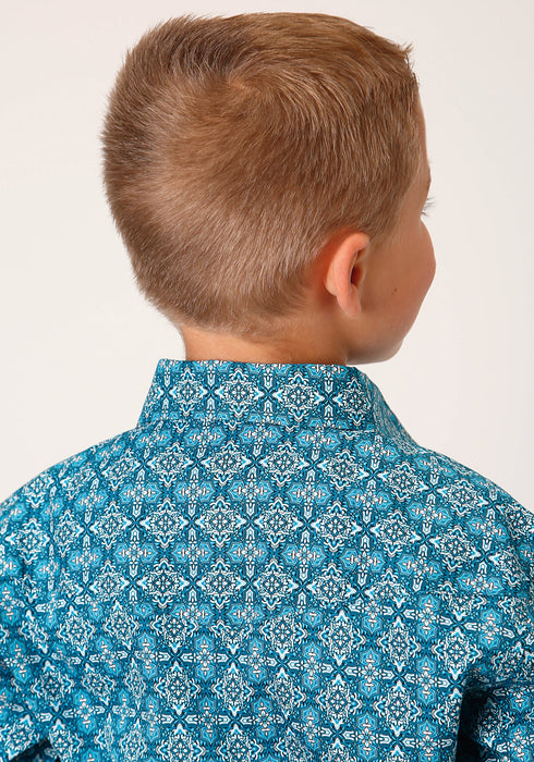 Roper Kids Boys Victorian Foulard Turquoise 100% Cotton L/S Shirt