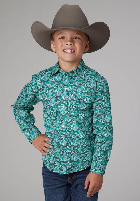 Roper Kids Boys 2018 Jade Paisley Green 100% Cotton L/S Shirt