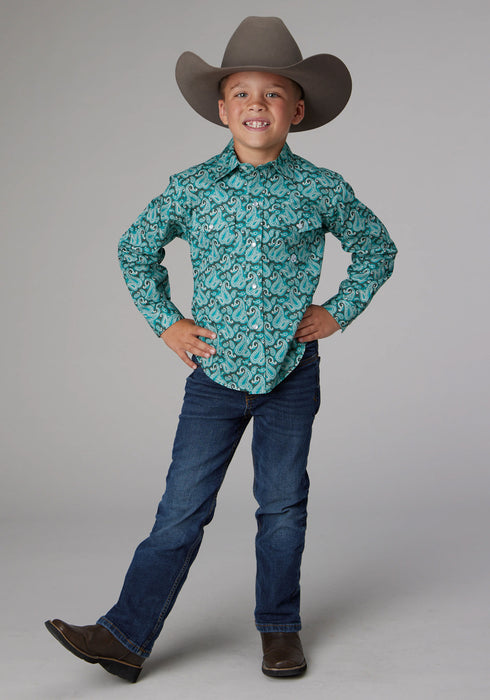 Roper Kids Boys 2018 Jade Paisley Green 100% Cotton L/S Shirt