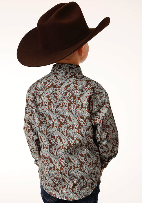 Roper Boys Kids Green 100% Cotton Pine Paisley L/S Shirt