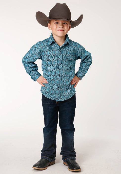 Roper Boys Kids Turquoise 100% Cotton Medallion Paisley L/S Shirt