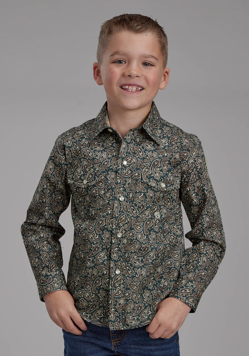 Roper Kids Boys Oak Paisley Brown 100% Cotton L/S Shirt