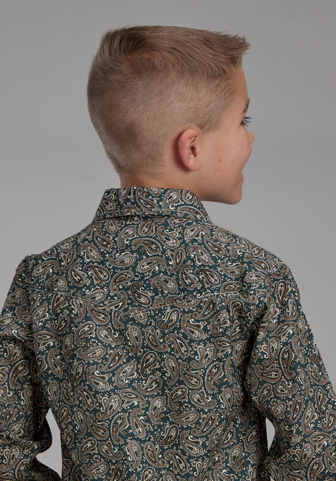 Roper Kids Boys Oak Paisley Brown 100% Cotton L/S Shirt