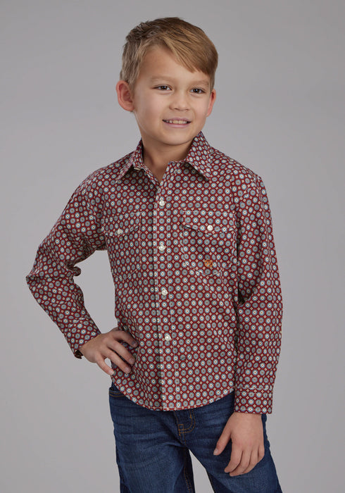 Roper Kids Boys Highway Foulard Red 100% Cotton L/S Shirt