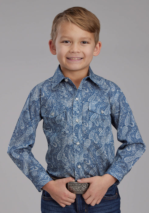 Roper Kids Boys River Paisley Blue 100% Cotton L/S Shirt