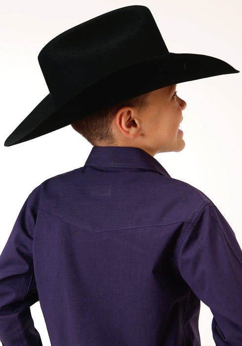 Roper Boys Kids Purple 100% Cotton Solid Black Fill L/S Shirt