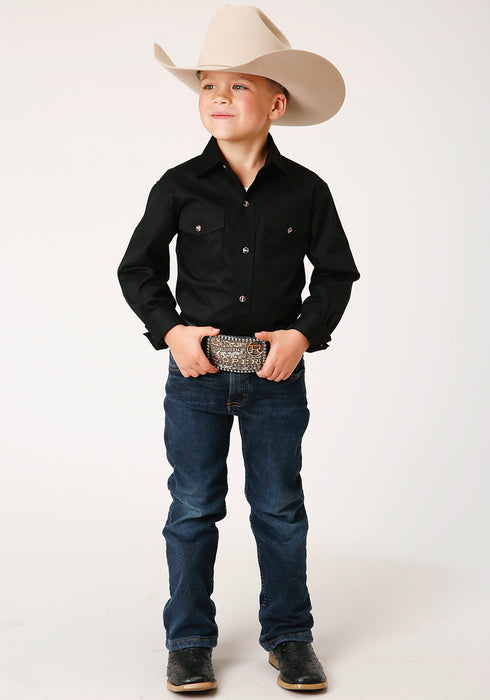 Roper Boys Kids Black 100% Cotton Snap L/S Western Shirt