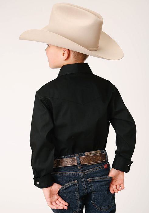 Roper Boys Kids Black 100% Cotton Snap L/S Western Shirt