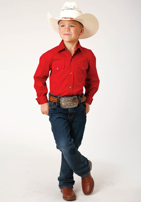 Roper Boys Kids Red 100% Cotton Snap L/S Western Shirt