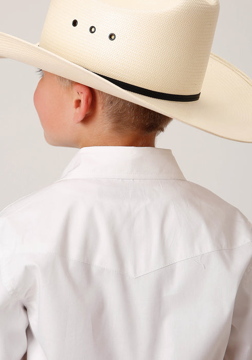 Roper Boys Kids White 100% Cotton Snap L/S Western Shirt