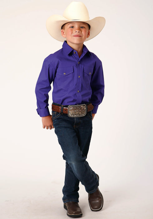 Roper Boys Kids Purple 100% Cotton Snap L/S Western Shirt