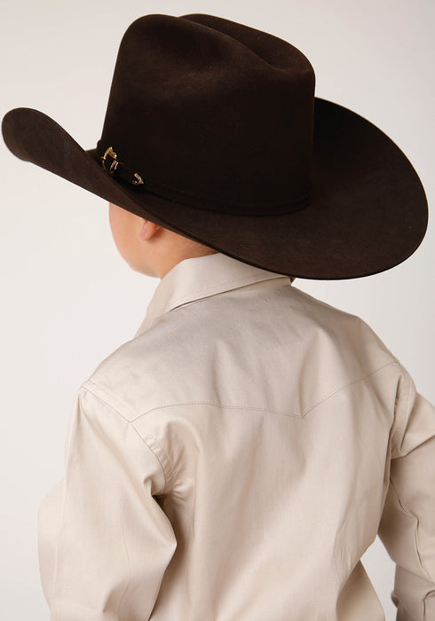 Roper Boys Kids Tan 100% Cotton Snap L/S Western Shirt