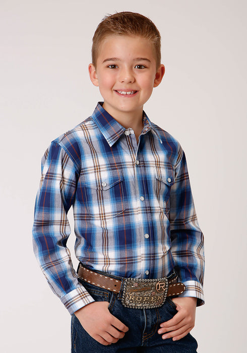 Roper Boys Kids Royal 100% Cotton Plaid L/S Shirt