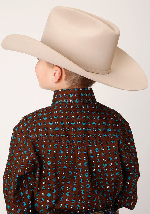 Roper Boys Kids Chocolate 100% Cotton Agave Foulard BD L/S Shirt