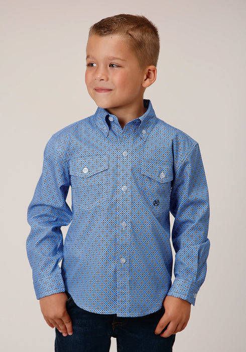 Roper Kids Boys Thistle Foulard Blue 100% Cotton L/S Shirt