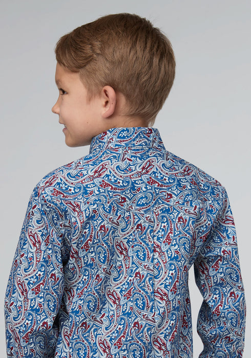 Roper Kids Boys 2024 River Paisley Blue 100% Cotton L/S Shirt