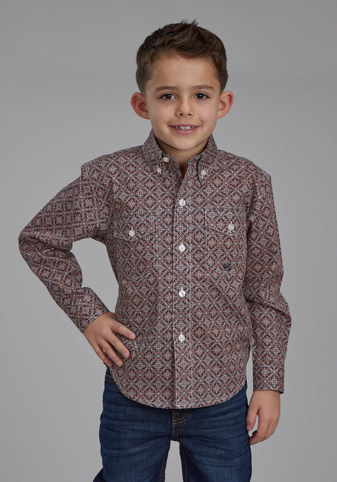 Roper Kids Boys Ginger Foulard Brown 100% Cotton Btn L/S Shirt