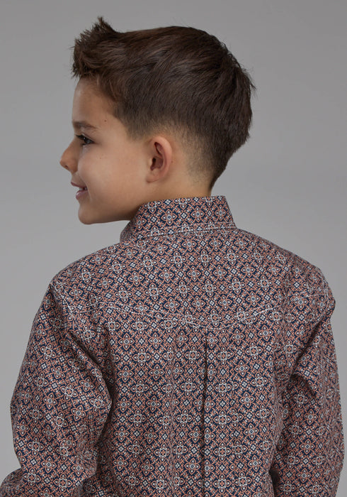 Roper Kids Boys Ginger Foulard Brown 100% Cotton Btn L/S Shirt