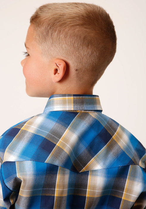 Roper Boys Kids Blue 100% Cotton Clear Sky Plaid BD L/S Button Shirt