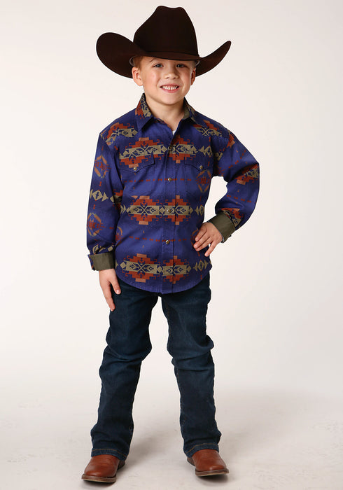 Roper Boys Kids Multi-Color 100% Cotton Night Aztec L/S Shirt