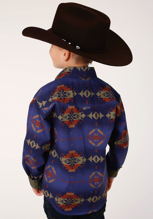 Roper Boys Kids Multi-Color 100% Cotton Night Aztec L/S Shirt