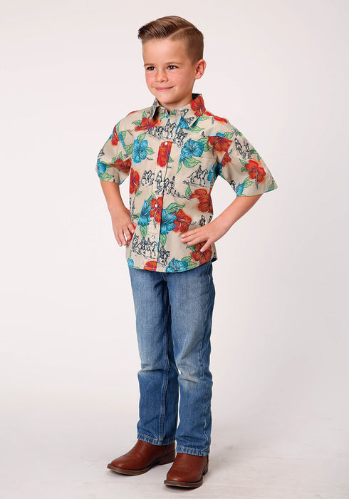 Roper Boys Multi-Color 100% Cotton Trail Ride Tropical S/S Pkt Shirt