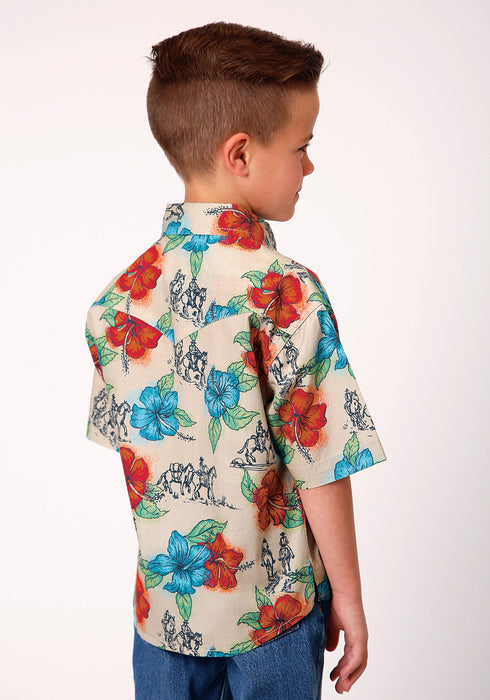 Roper Boys Multi-Color 100% Cotton Trail Ride Tropical S/S Pkt Shirt