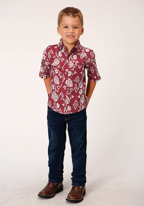 Roper Boys Kids Red 100% Cotton Tropics S/S Snap Shirt