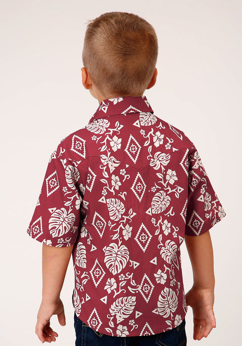 Roper Boys Kids Red 100% Cotton Tropics S/S Snap Shirt